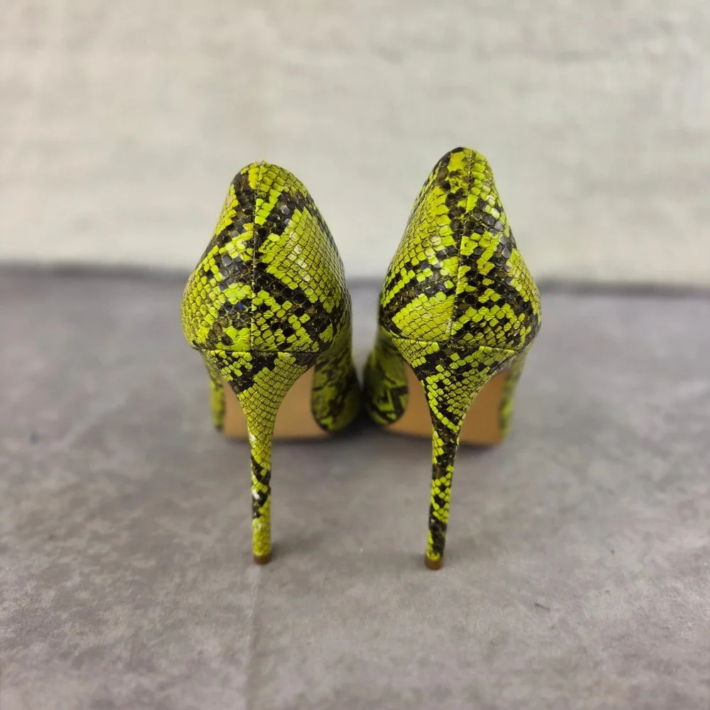 Liliana Neon Yellow Snakeskin Pointed Toe Stiletto Pumps Heels Size 8